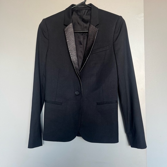 The Kooples Jackets & Blazers - The Kooples Blazer Jacket with Leather Yoke Collar in Black Size 34 US 2 - XS